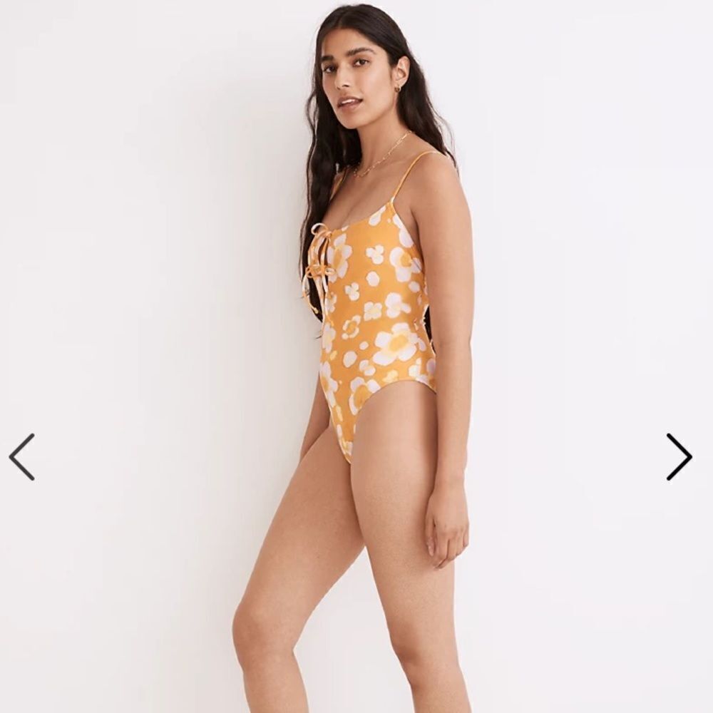 Madewell Second Wave Tie-Front One-Piece Swimsuit in Watercolor Floral - Picture 4 of 6